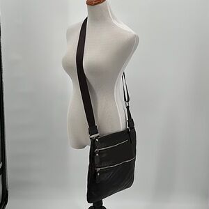 Margot Black Leather Zippered Adjustable Strap Large Crossbody Purse